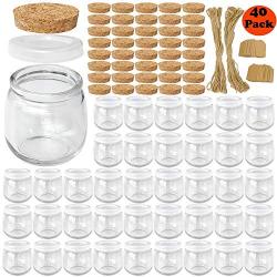 Syntic 40 Pcs 7 oz (225ML) Glass Jars, Yogurt Jars with PE Lids and Cork Lids, Clear Pudding Jars Ideal for Jam, Honey, Spices,Mousse, DIY and Art