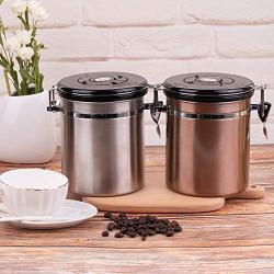 Airtight Coffee Bean Sealed Can Container With Exhaust Valve Stainless Steel Coffee Storage Coffee Tea Storage Jar Canister Container Pot Tank Stainless Steel for Coffee Tea Sugar Cereal Brown by SOP