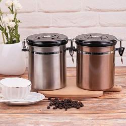 Airtight Coffee Container Can Stainless Steel Coffee Storage Jar Bean Sealed Can Pot Tank with Vacuum Sealed Lid With Air Evacuation Valve Time Adjustment Turntable Silver by SOPRETY