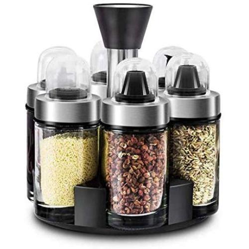 DUDDP Storage Spice lar set 6pcs spice jars Kitchen Seasoning Organizer Rotating Salt Box Condiment Set Holder Spice Jar Storage Rack Containers Spice Rack Bottles