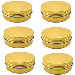 QUUPY 6 Pcs (60ml/ 2oz.) Gold Round Aluminium Jars Refillable Empty Makeup Containers Pot Tin Cases Cream Ointments Bottle Opaque Cram Jar Travel Containers Beauty Tool