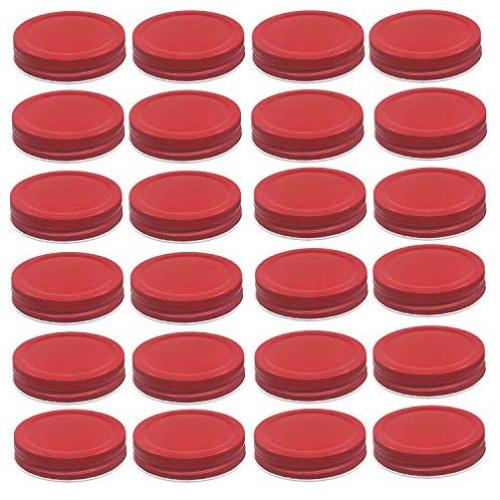 Trasfit 24 Pack Regular Mouth Mason Jar Lids, Leak Proof and Secure Storage Solid Caps For Canning Jars (RED)
