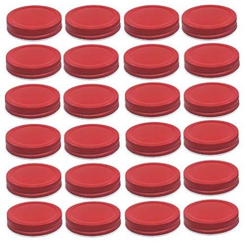 Trasfit 24 Pack Regular Mouth Mason Jar Lids, Leak Proof and Secure Storage Solid Caps For Canning Jars (RED)