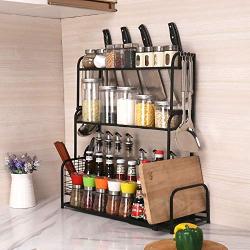 Spice Rack 3-Tier Standing Spice Rack LITTLE TREE Kitchen Bathroom Countertop Storage Organizer Stainless Steel Spice Bottle Jars Rack Holder with Adjustable Shelf Kitchen Counter Rack Organizer