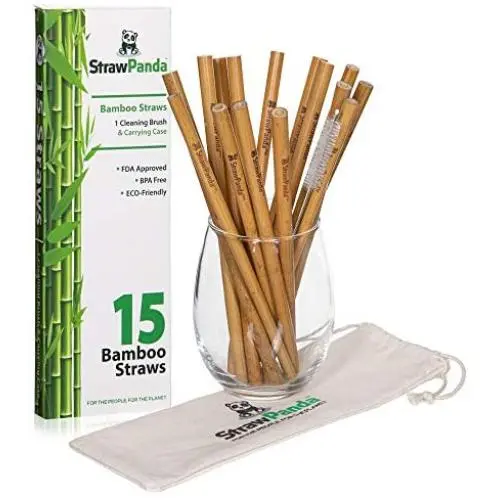 Organic Reusable Bamboo Drinking Straws by StrawPanda- 15 Pack biodegradable straws includes cleaning brush and carrying case, perfect for kids and adults. Great plastic alternative… Organic Reusable Bamboo Drinking Straws by StrawPanda- 15 Pack biodegradable straws includes cleaning brush and carrying case, perfect for kids and adults. Great plastic alternative…