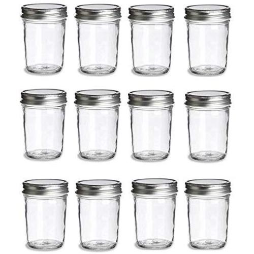 PremiumVials, 12 pcs, 8 oz, Mason Jars with Lids for Jam, Honey, Wedding Favors, Shower Favors, Baby Foods, Canning, spices, Half Pint