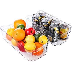 E-Gtong 2 Pack Plastic Refrigerator and Freezer Storage Bins Holder, BPA Free Food Storage Organizer Bins, Clear Fridge Organizer Bins 12.3’’ Long