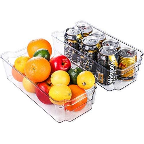 E-Gtong 2 Pack Plastic Refrigerator and Freezer Storage Bins Holder, BPA Free Food Storage Organizer Bins, Clear Fridge Organizer Bins 12.3’’ Long