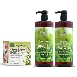 Dead Sea Collection Mineral Hand Wash with Tea Tree (set of 2 33.8 fl.oz) & Dead Sea Collection Tea Tree & Hemp Night Cream 1.69 fl.oz