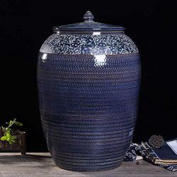 Food Jars & Crocks Rice Storage Kitchen Large Capacity Ceramic Rice Cylinder Chinese Grain Storage Tank Moisture-proof Insect Proof Texture Clear 10kg 20kg Durable (Color : Blue, Size : 33x48cm)