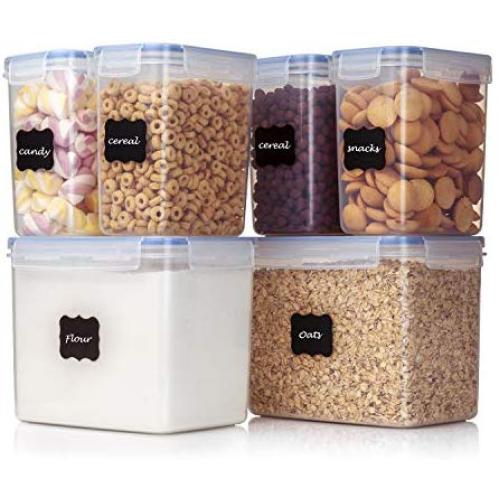 Vtopmart Airtight Food Storage Containers 6 Pieces - Plastic PBA Free Kitchen Pantry Storage Containers for Sugar,Flour and Baking Supplies - Dishwasher Safe - 24 Free Labels and 1 Marker