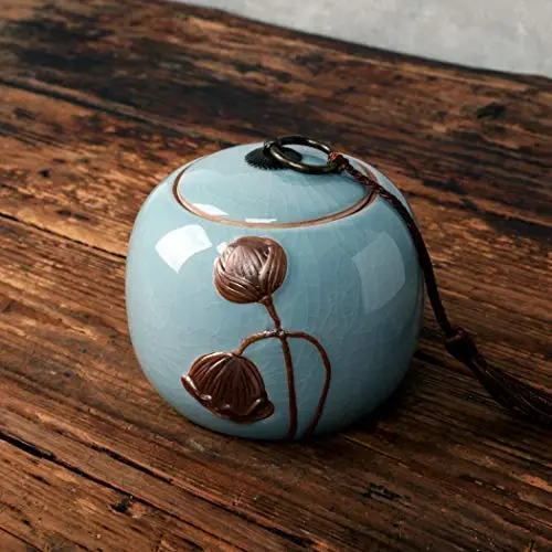 Boîte en céramique vintage pour thé faite à la main, glaçure, rangement thé, boîte à nourriture, conserve à thé avec couvercle étanche (Bleu clair) Boîte en céramique vintage pour thé faite à la main, glaçure, rangement thé, boîte à nourriture, conserve à thé avec couvercle étanche (Bleu clair)