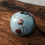 Vintage Ceramic Tea Tin Jar Handmade Glaze Tea Storage Food Tea Canister with Airtight Lid (Light blue)