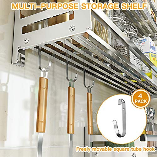 Eastore Life Wall Mounted Spice Rack with 4 Hooks - 304 Stainless Steel Seasoning Storage Shelf for Kitchen, Easy to Assemble, length range from 30cm to 100cm