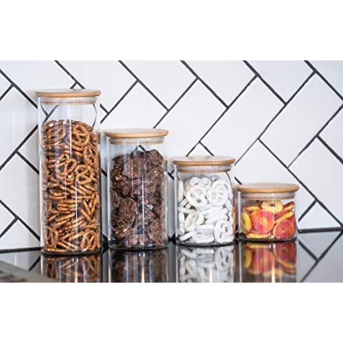 Glass Food Storage Containers with Lids by Sweetzer and Orange - Set of 4 Kitchen Canisters - Candy, Cookie, Rice and Spice Jars - Sugar or Flour Container - Big and Small Airtight Food Jar for Pantry