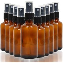 Youngever 10 Pack Empty Amber Glass Spray Bottles, 4 Ounce Refillable Container for Essential Oils, Cleaning Products, or Aromatherapy