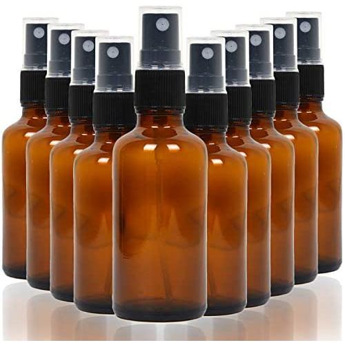 Youngever 10 Pack Empty Amber Glass Spray Bottles, 4 Ounce Refillable Container for Essential Oils, Cleaning Products, or Aromatherapy