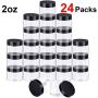 24 Pack Clear Plastic Round Storage Jars Wide-Mouth Plastic Containers Jars with Lids for Storage Liquid and Solid Products (2 OZ)