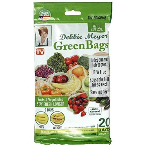 Debbie Meyer GreenBags - Reusable BPA Free Food Storage Bags, Keep Fruits and Vegetables Fresher Longer in these GreenBags! 20pc Set (8M, 8L, 4XL)