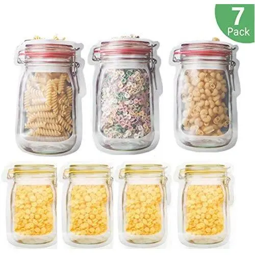 Wiederverwendbare Ziplock-Beutel, Glasbehälter-Beutel, Wiederverwendbare Snack-Beutel, Sandwiches Beutel, BPA-freie, undurchlässige, flache Gefrierbeutel zur Lebensmittel-, Reise- und Haushaltsorganisation (Set: 7 Stück)