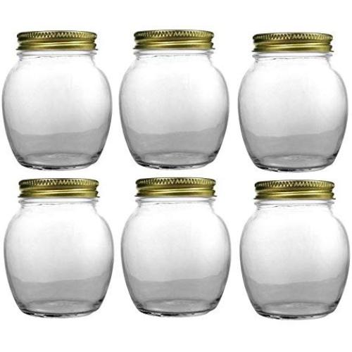 Nakpunar 6 pcs, 12 oz Globe Jars with Gold Lids