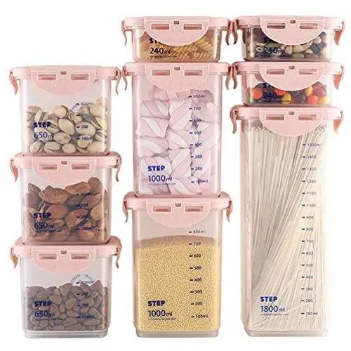 Ensemble de contenants de stockage hermétiques - 9 pièces, contenants de stockage de céréales avec charnières à quatre faces, contenants empilables, pot de rangement avec balance, durable, joli, rose Ensemble de contenants de stockage hermétiques - 9 pièces, contenants de stockage de céréales avec charnières à quatre faces, contenants empilables, pot de rangement avec balance, durable, joli, rose