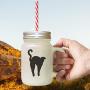 Green Domestic Shorthair Cat Silhouette #3 Frosted Glass Mason Jar With Straw