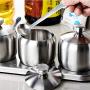 Stainless Steel Spice Jars Storage Containers Set Stainless Steel Pepper Spice Box with Lid Spoon Tray for Kitchen