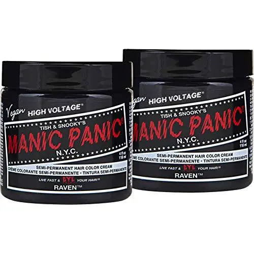 Manic Panic Raven Black Hair Dye – Classic High Voltage - (2PK) Semi Permanent Hair Color - Cool Black With Blue Undertones - For Dark, Light Hair - Vegan, PPD & Ammonia Free - For Coloring Hair