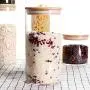 Stackable Kitchen Canisters Set, Pack of 5 Clear Glass Food Storage Jars Containers with Airtight Bamboo Lid for Candy, Cookie, Rice, Sugar, Flour, Pasta, Nuts