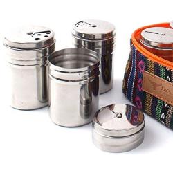 Studyset Seasoning Shaker Rub Container Tins Stainless Steel Rotating Spice Jars for Cooking Barbecue