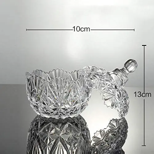 Kristallbehälter mit Deckel, Süßigkeitenbox, Zuckerglaskaraffe, Trockenfrüchtebehälter, kleines transparentes Diamant-Dekor, Haus-Schmuck-Dekoration