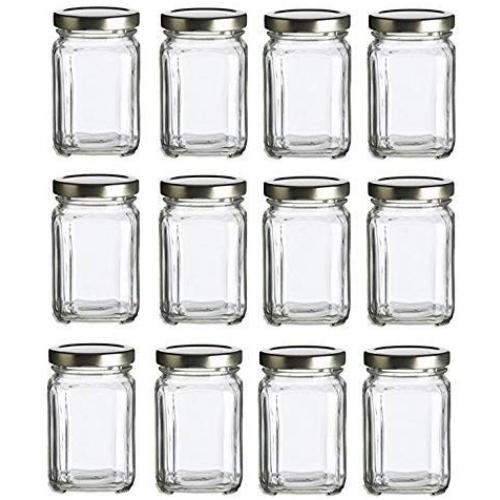 Nakpunar Victorian Square Glass Jars with Plastisol Lined Lids (6 fl oz, Gold)