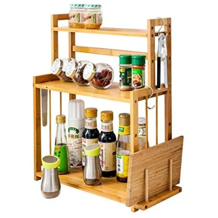 Portable Wood Seasoning Rack Condiment Holder Counter Bamboo Spice Rack