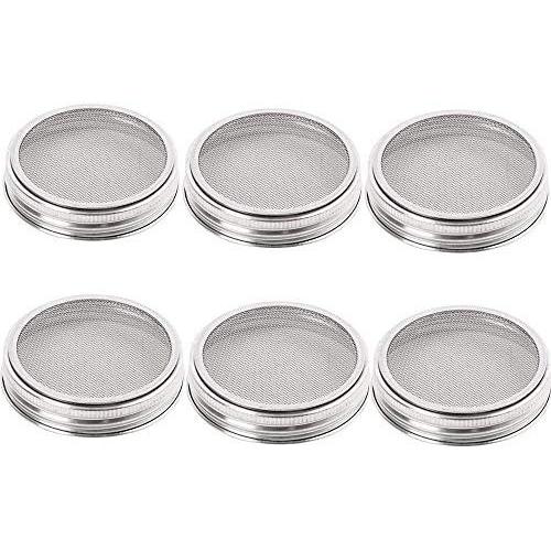 6 Pack Stainless Steel Sprouting Lids Curved Mesh Jar Sprouting Lid Kit For Wide Mouth Mason Jars Canning Jars For Ma