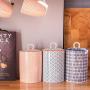 Nicola Spring Tea Coffee and Sugar Canister Storage Jar - Porcelain Blue/Orange Print Design