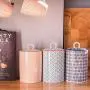 Nicola Spring Tea Coffee and Sugar Canister Storage Jar - Porcelain Blue/Orange Print Design