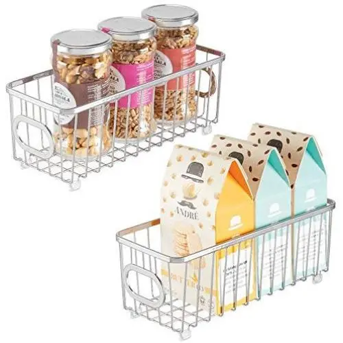 mDesign Metal Farmhouse Kitchen Pantry Food Storage Organizer Basket Bin - Wire Grid Design - for Cabinets, Cupboards, Shelves, Countertops, Closets, Bedroom, Bathroom - Small, 2 Pack - Chrome