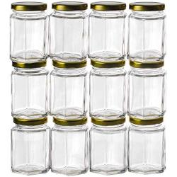 Gojars 3oz Premium Food-grade Hexagon Glass Jars. Mini Jars With Lids For Gifts, Wedding Favors, Honey, Jams And More. (12, 3oz)