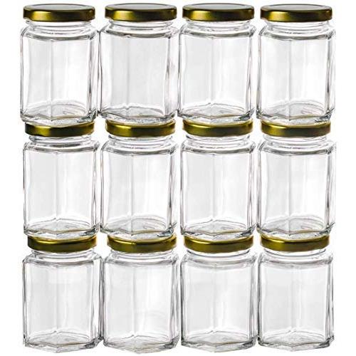 Gojars 3oz Premium Food-grade Hexagon Glass Jars. Mini Jars With Lids For Gifts, Wedding Favors, Honey, Jams And More. (12, 3oz)