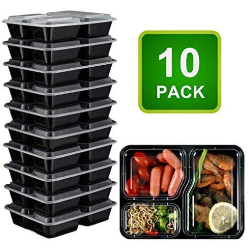 FLERISE Essensbehälter 10er Pack 3-Kammer-Boxen mit Deckeln, mikrowellengeeignet/spülmaschinenfest/eiswürfelgeeignet…