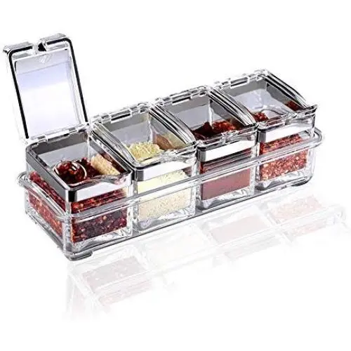 TOAO 4 Piece Separable Acrylic Spice Rack Jars & Rack, Spice Container,Seasoning Box Spice Pots with Spoons-Storage Container Condiment Jars--New Update Independent Cover and Non-slip Rubber TOAO 4 Piece Separable Acrylic Spice Rack Jars & Rack, Spice Container,Seasoning Box Spice Pots with Spoons-Storage Container Condiment Jars--New Update Independent Cover and Non-slip Rubber