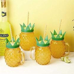 Pineapple Mason Jar Cups w Straws Set of 4 by Twos Company