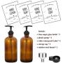 Aozita 16oz Glass Soap Dispenser with Pump for Kitchen Sink and Bathroom - Amber Soap Pump Bottle with Funnel and 4 White Waterproof Labels