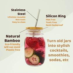 6 Pack Mason Jar Bamboo Lids and Stainless Steel Straw Set. Fits Regular Mouth Ball Mason Jars. By SMOO