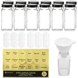 SpiceLuxe Premium Spice Jar Set -14 Empty Square Glass Jars, Black