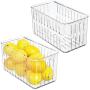 mDesign Plastic Kitchen Refrigerator Produce Storage Organizer Bin with Open Vents for Air Circulation - Food Container for Fruit, Vegetables, Lettuce, Cheese, Fresh Herbs, Snacks - M, 2 Pack - Clear