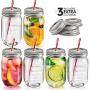 Mason Jars Set of 6 with Lids & Straws 16 oz Wide Mouth Glass Drinking Jars Send 3 Non-Pores Covers Kitchen Glass Jars Mugs, Dishwasher Safe Masthome