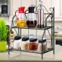 Kitchen Spice Racks, Gunel 2-Tier Standing Bathroom Shelf Kitchen Countertop Storage Organizer Jars Bottle Seasoning Rack Shelf Holder (Black)