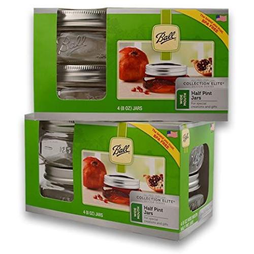 Ball (2 Packs) Wide Mouth Half Pin Mason Pint Jars-8oz-4 Per Box-Total 8, 8 oz Jars, GREEN